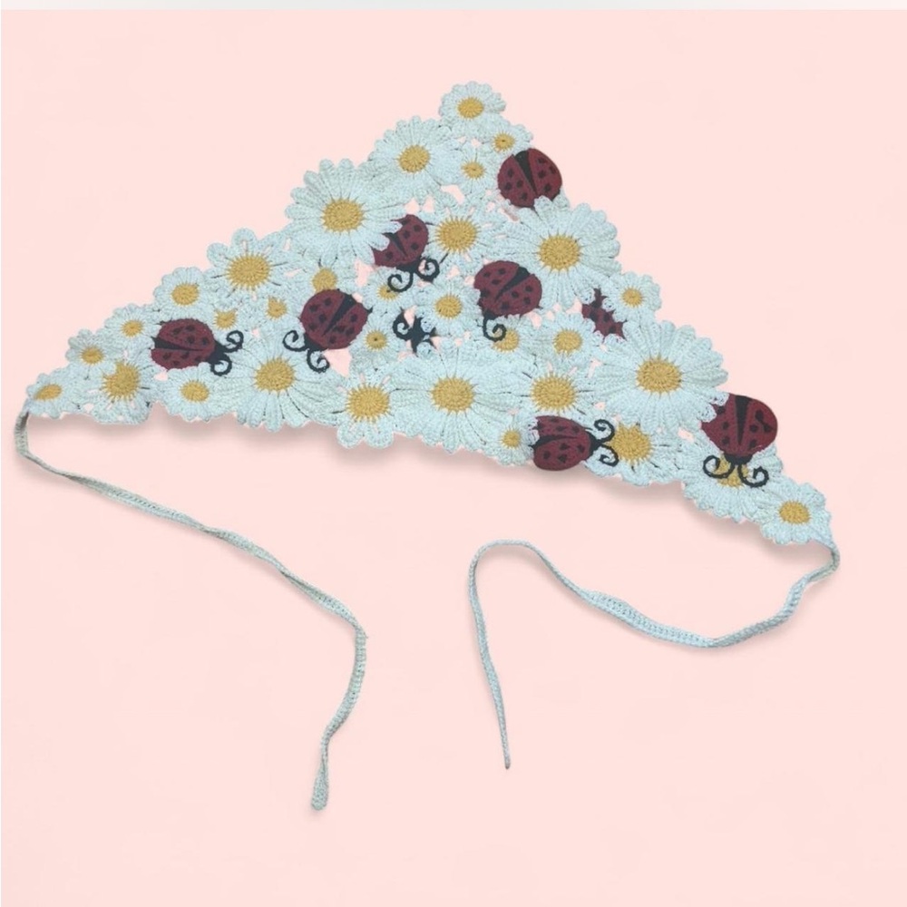 Floral Embroidered Bandana with Ladybugs